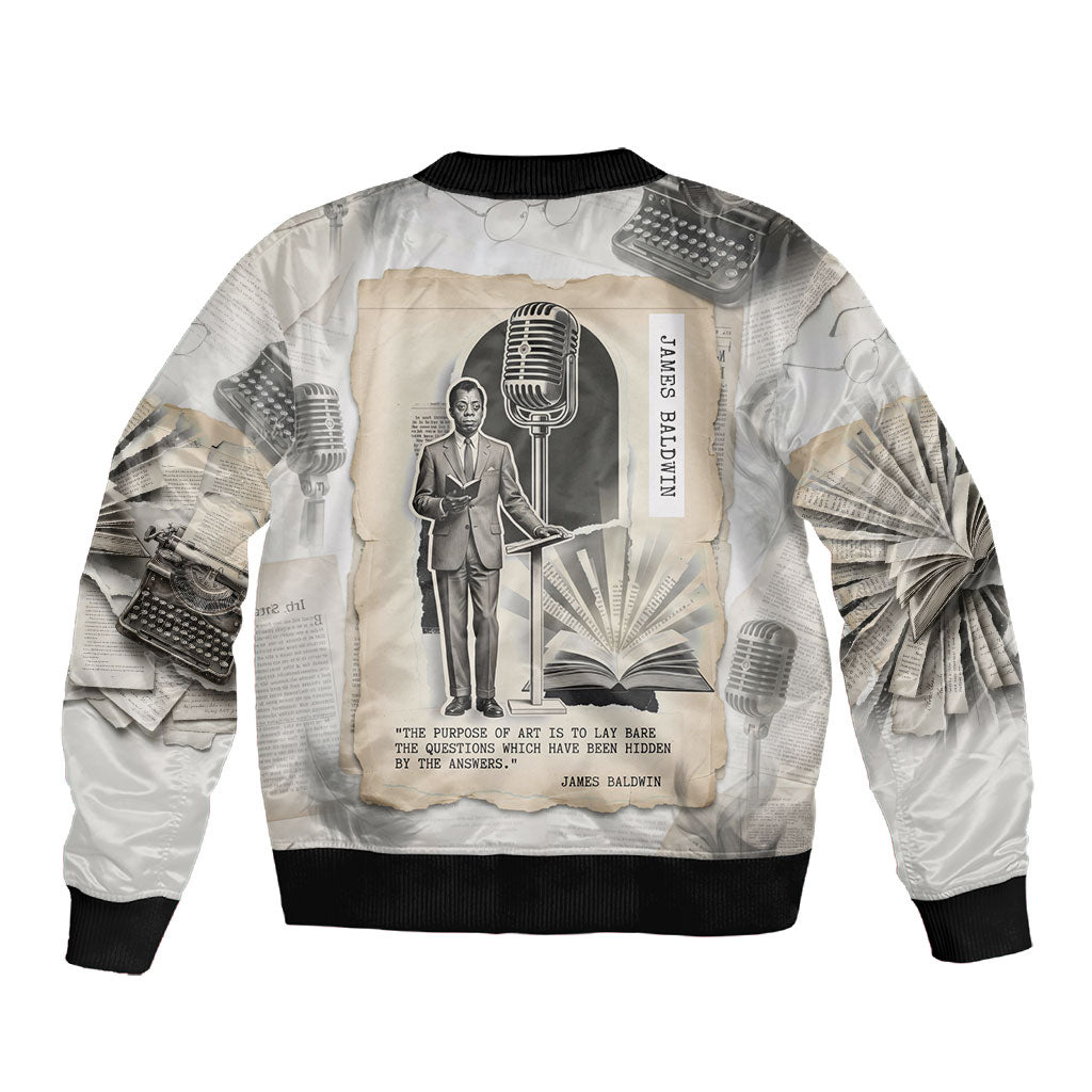 James Baldwin Truth Has A Voice Sleeve Zip Bomber Jacket Vintage Newspaper Collage Book Writer