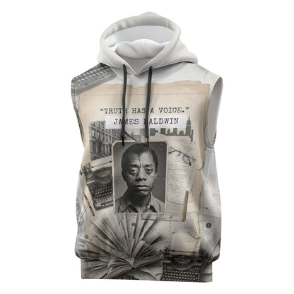 James Baldwin Truth Has A Voice Sleeveless Hoodie Vintage Newspaper Collage Book Writer