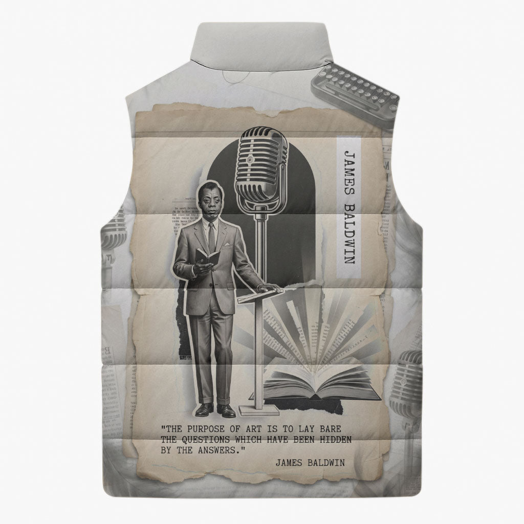 James Baldwin Truth Has A Voice Sleeveless Puffer Jacket Vintage Newspaper Collage Book Writer