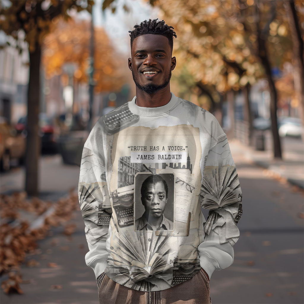 James Baldwin Truth Has A Voice Sweatshirt Vintage Newspaper Collage Book Writer