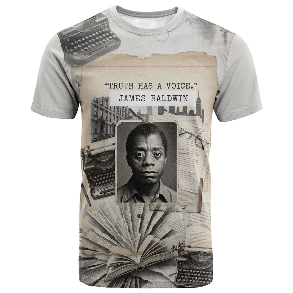 James Baldwin Truth Has A Voice T shirt Vintage Newspaper Collage Book Writer