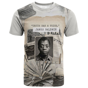 James Baldwin Truth Has A Voice T shirt Vintage Newspaper Collage Book Writer