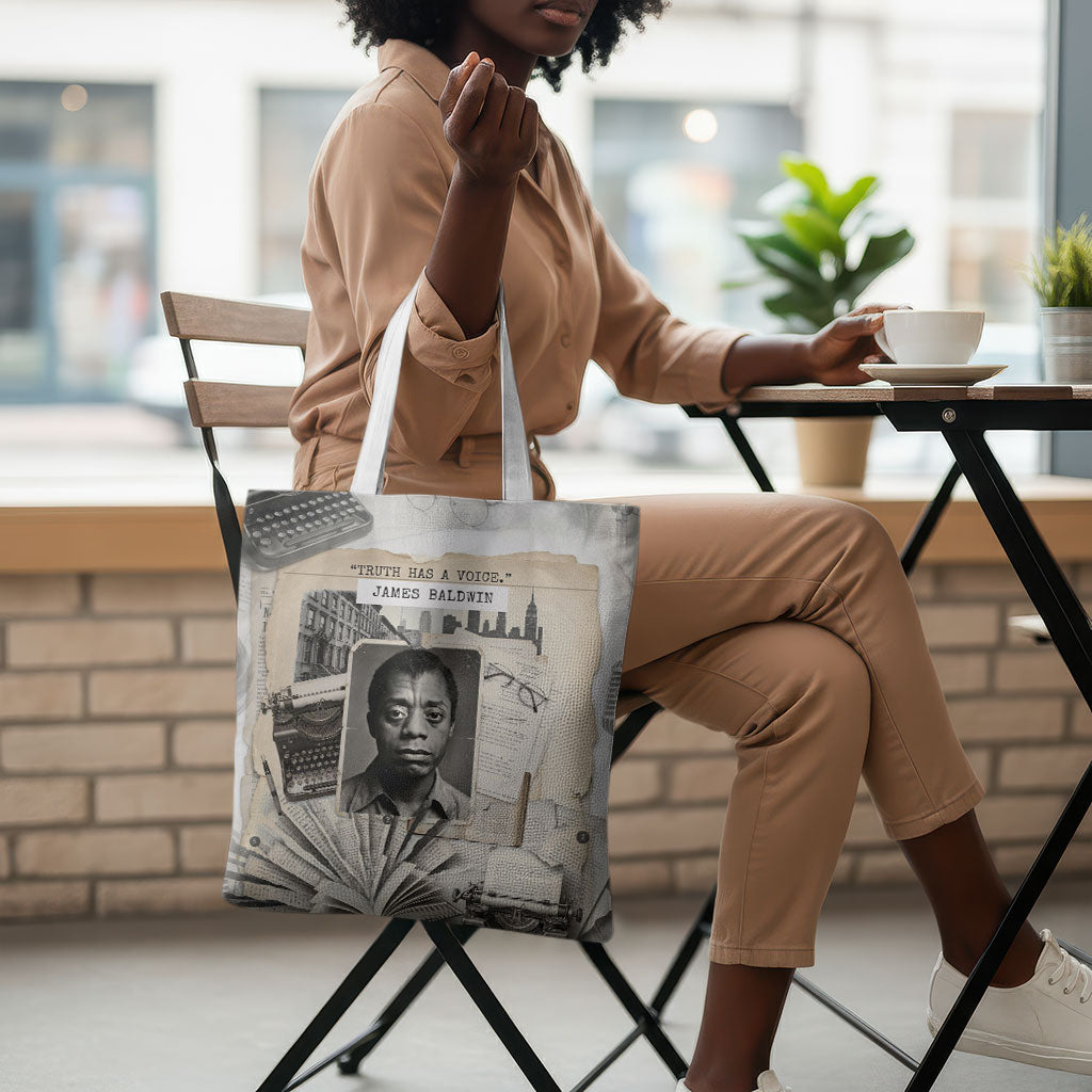 James Baldwin Truth Has A Voice Tote Bag Vintage Newspaper Collage Book Writer