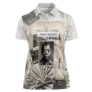 James Baldwin Truth Has A Voice Women Polo Shirt Vintage Newspaper Collage Book Writer