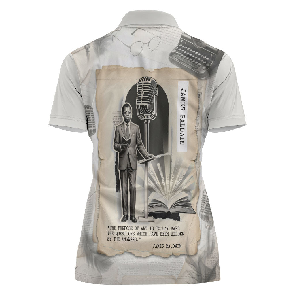 James Baldwin Truth Has A Voice Women Polo Shirt Vintage Newspaper Collage Book Writer