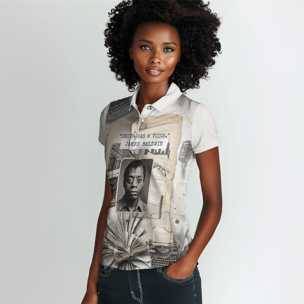 James Baldwin Truth Has A Voice Women Polo Shirt Vintage Newspaper Collage Book Writer