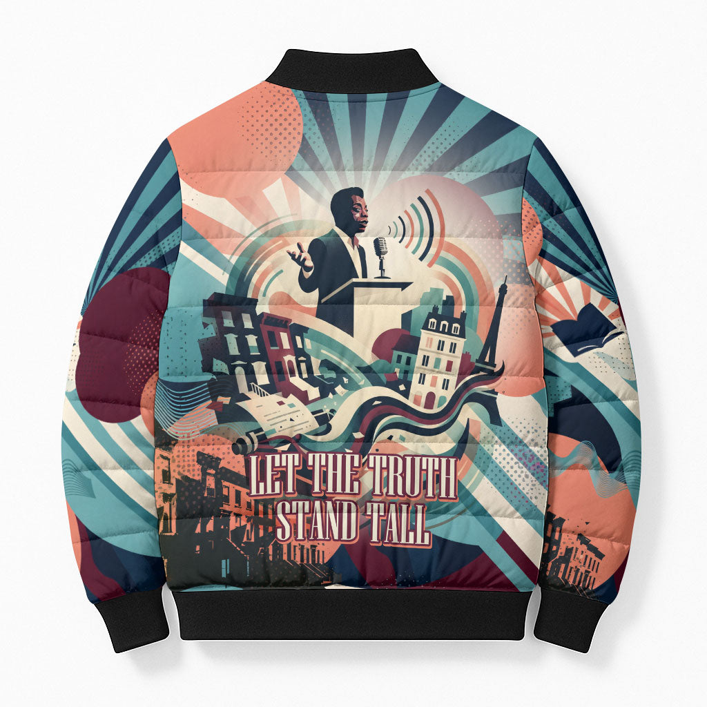 James Baldwin Let The Truth Stand Tall Bomber Puffer Jacket Retro Pop Art Vintage Book Writer Portrait