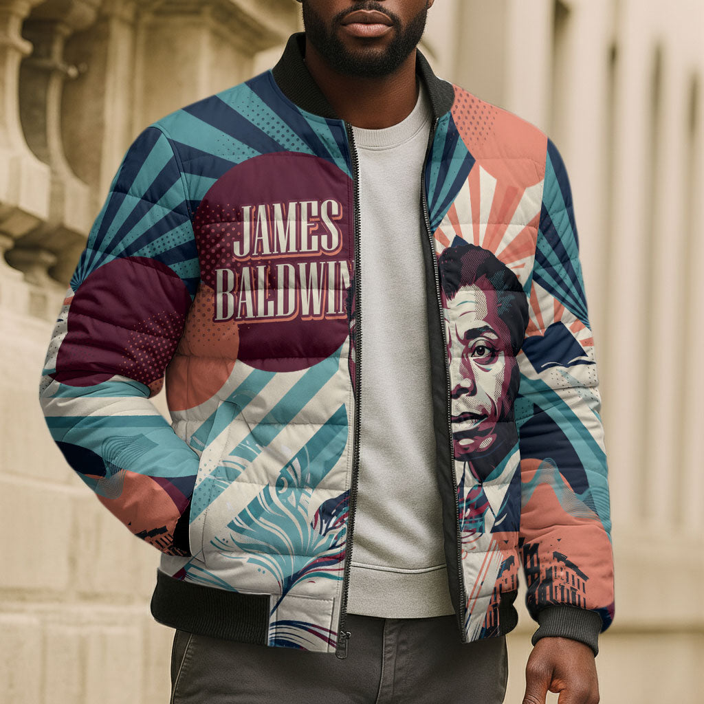 James Baldwin Let The Truth Stand Tall Bomber Puffer Jacket Retro Pop Art Vintage Book Writer Portrait