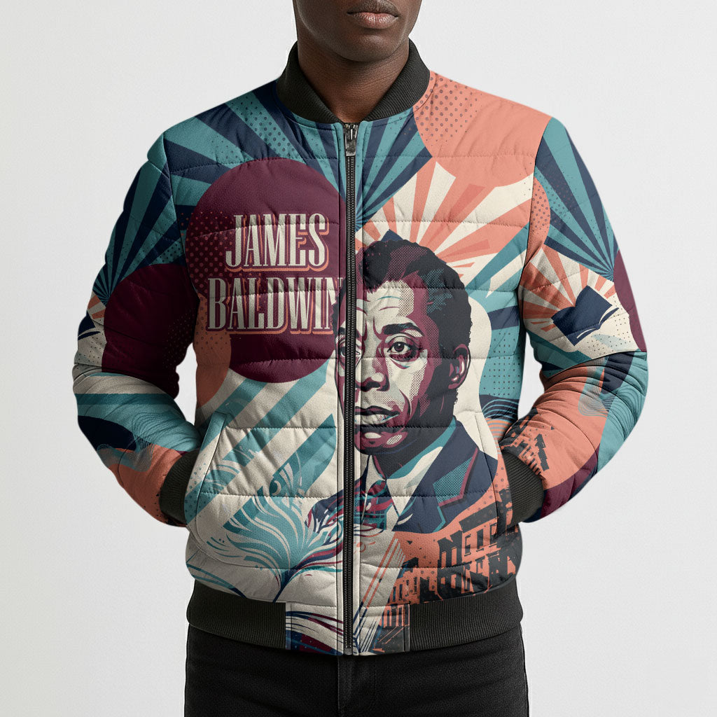 James Baldwin Let The Truth Stand Tall Bomber Puffer Jacket Retro Pop Art Vintage Book Writer Portrait