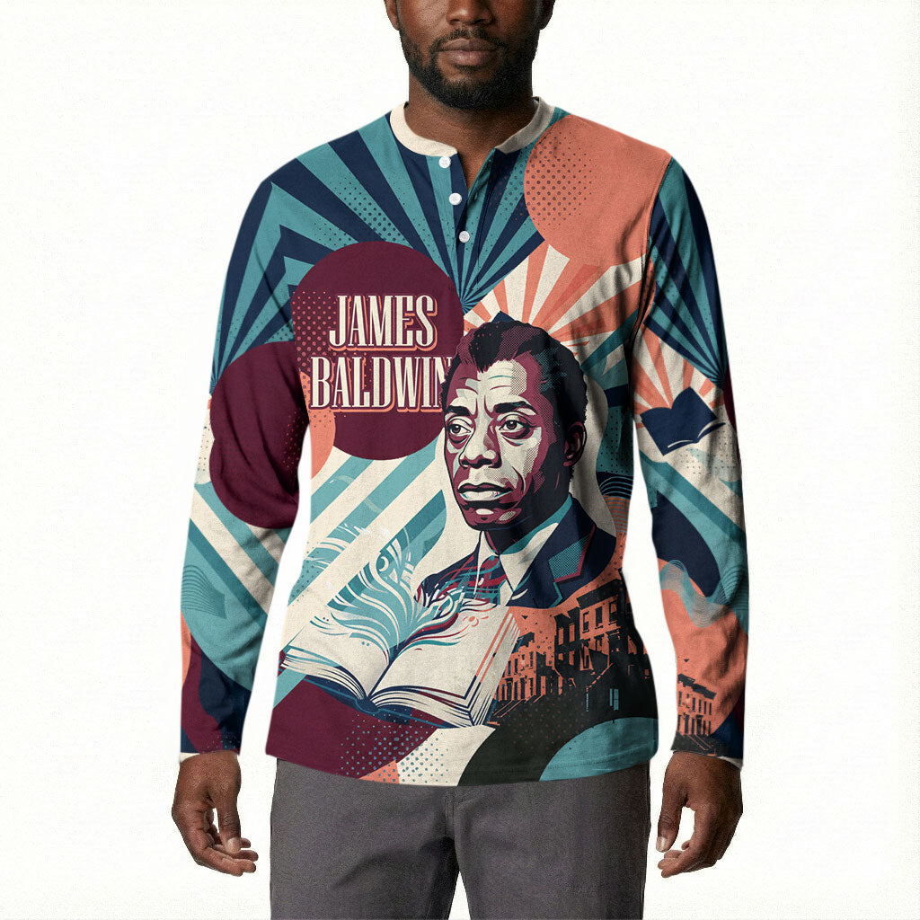 James Baldwin Let The Truth Stand Tall Button Sweatshirt Retro Pop Art Vintage Book Writer Portrait