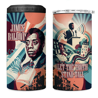 James Baldwin Let The Truth Stand Tall 4 in 1 Can Cooler Tumbler Retro Pop Art Vintage Book Writer Portrait