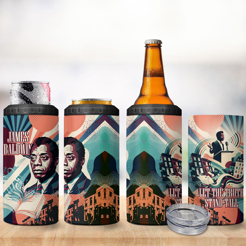 James Baldwin Let The Truth Stand Tall 4 in 1 Can Cooler Tumbler Retro Pop Art Vintage Book Writer Portrait
