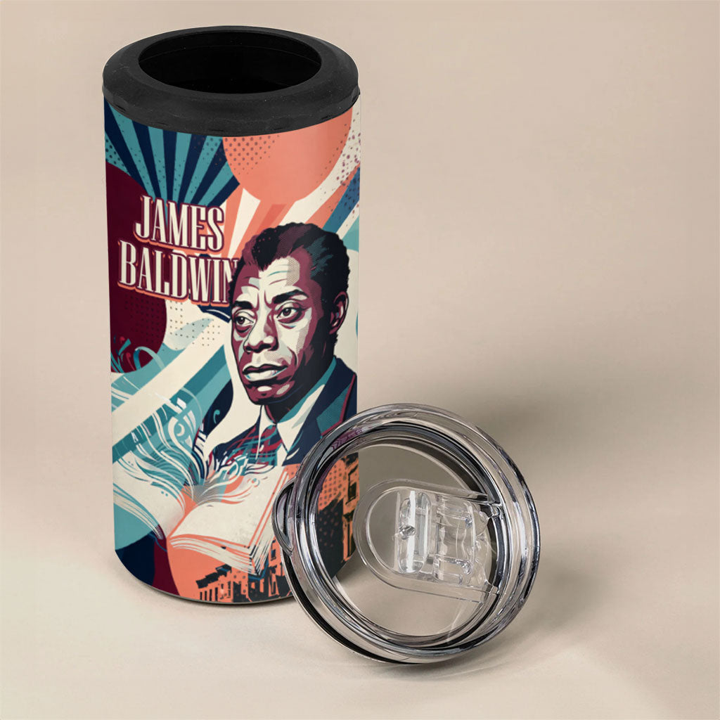James Baldwin Let The Truth Stand Tall 4 in 1 Can Cooler Tumbler Retro Pop Art Vintage Book Writer Portrait