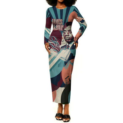 James Baldwin Let The Truth Stand Tall Long Sleeve Bodycon Dress Retro Pop Art Vintage Book Writer Portrait