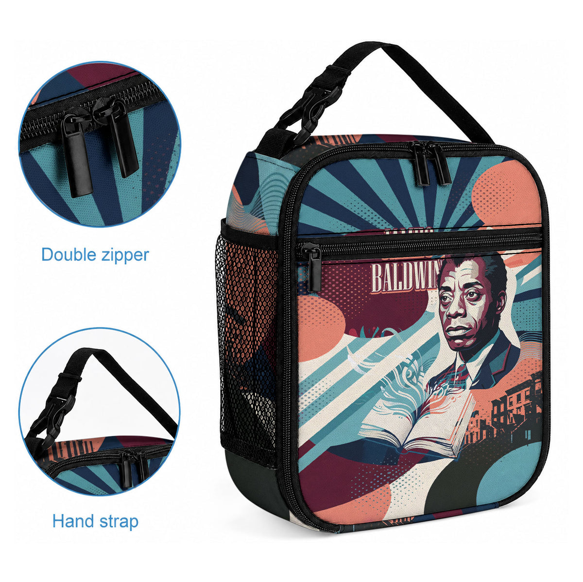 James Baldwin Let The Truth Stand Tall Lunch Bag Retro Pop Art Vintage Book Writer Portrait