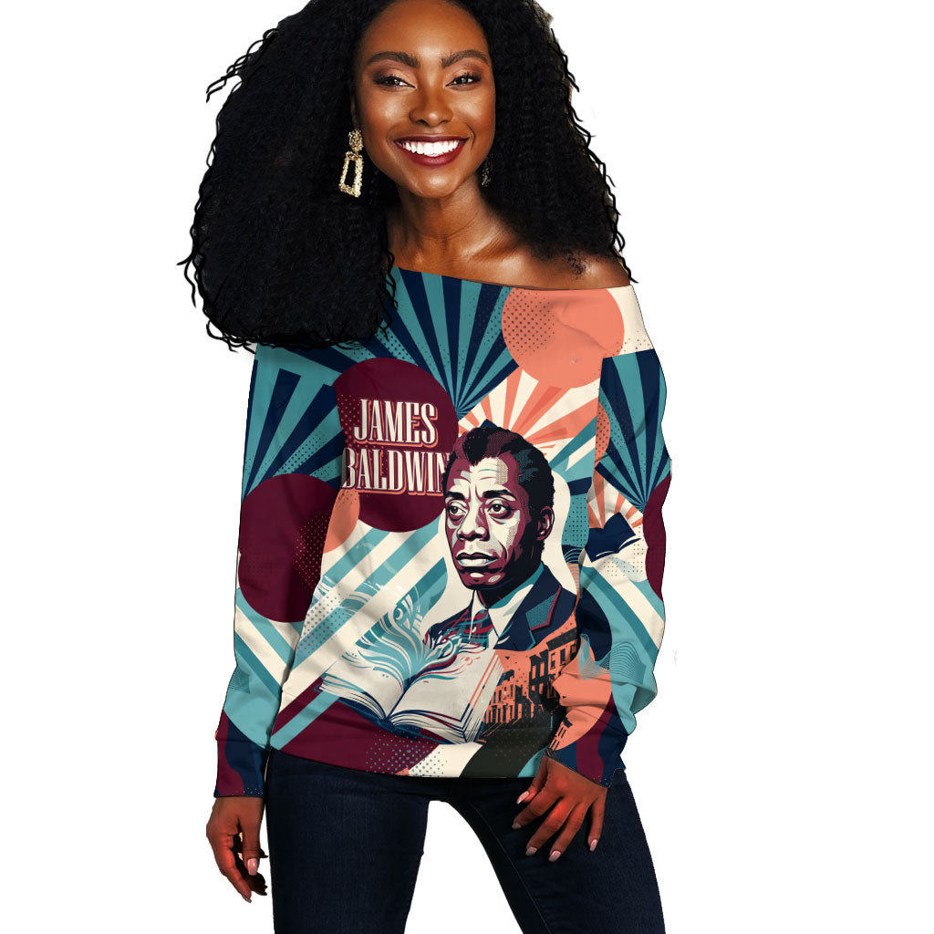 James Baldwin Let The Truth Stand Tall Off Shoulder Sweater Retro Pop Art Vintage Book Writer Portrait