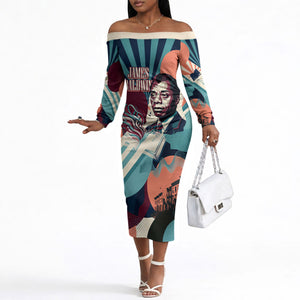 James Baldwin Let The Truth Stand Tall Off The Shoulder Long Sleeve Dress Retro Pop Art Vintage Book Writer Portrait