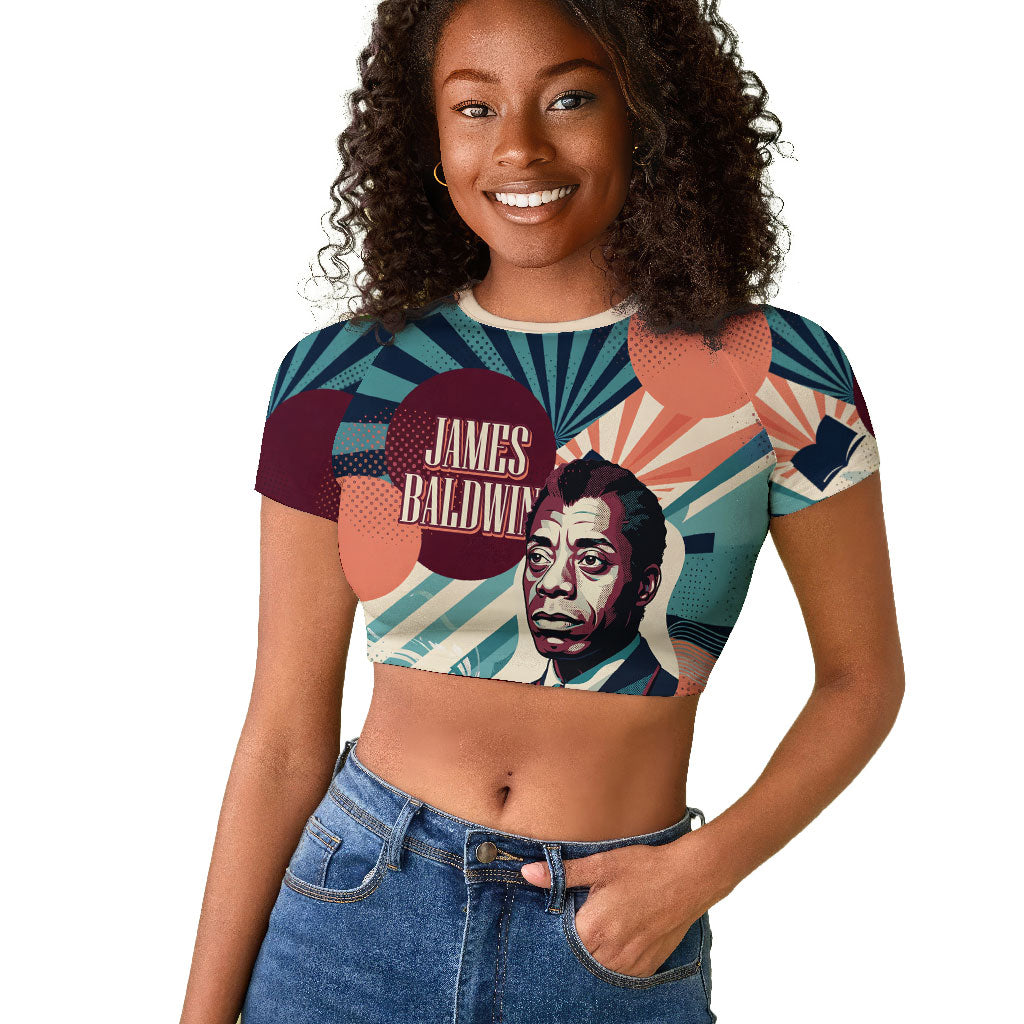 James Baldwin Let The Truth Stand Tall Raglan Cropped T shirt Retro Pop Art Vintage Book Writer Portrait