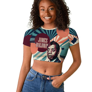 James Baldwin Let The Truth Stand Tall Raglan Cropped T shirt Retro Pop Art Vintage Book Writer Portrait