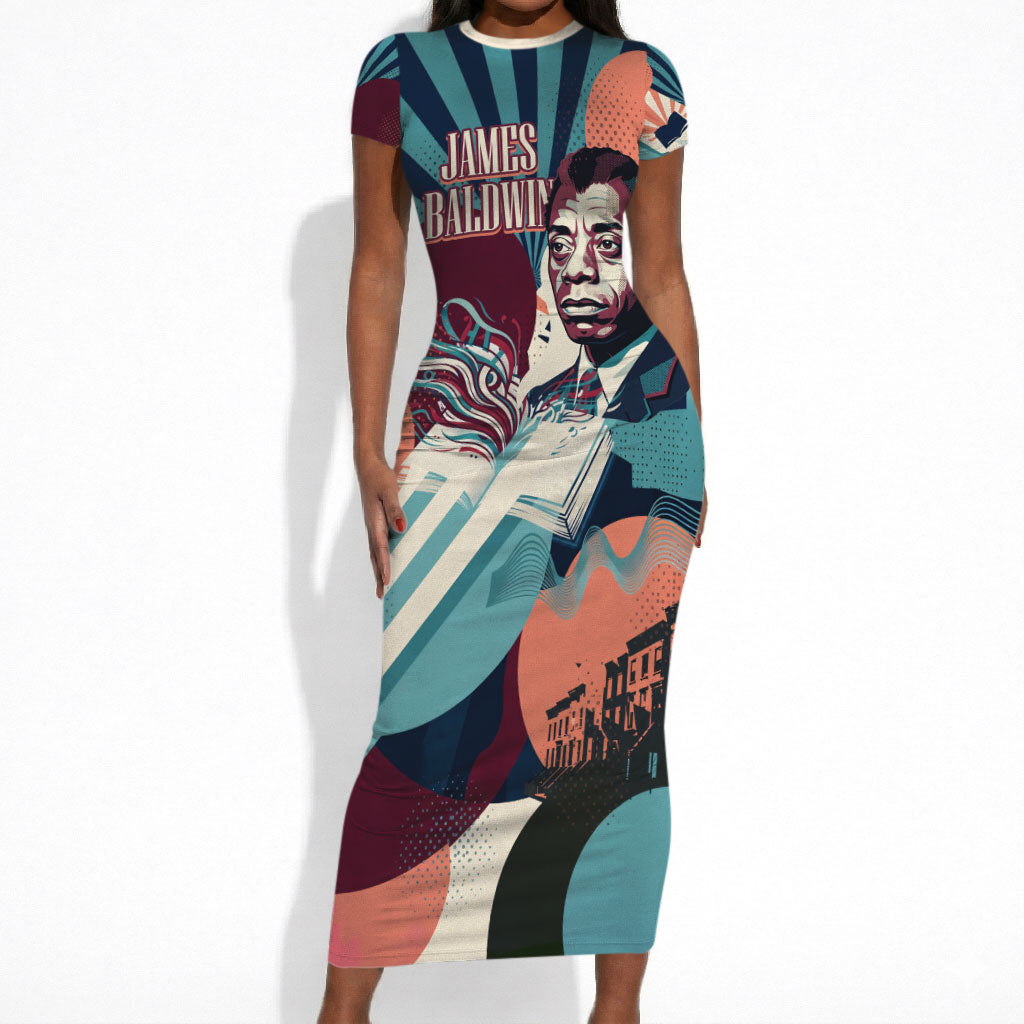 James Baldwin Let The Truth Stand Tall Short Sleeve Bodycon Dress Retro Pop Art Vintage Book Writer Portrait