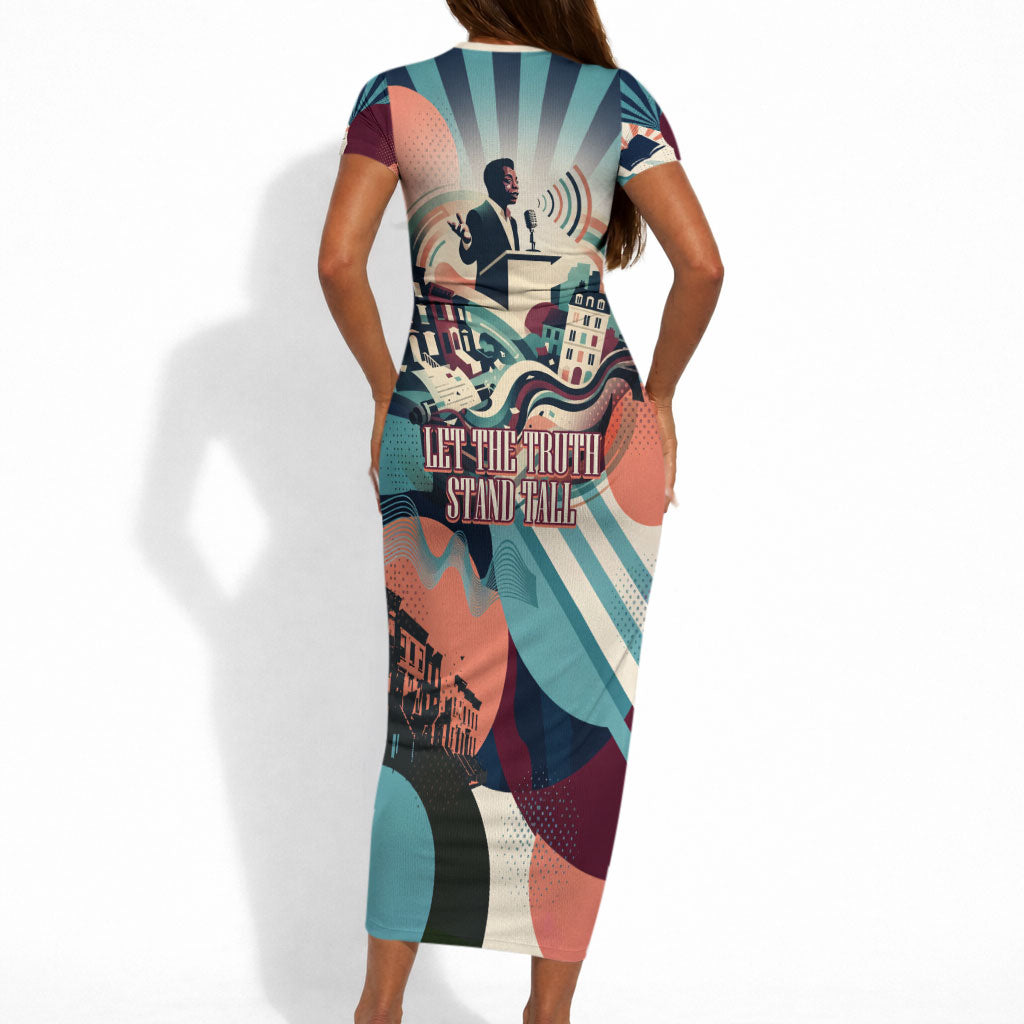 James Baldwin Let The Truth Stand Tall Short Sleeve Bodycon Dress Retro Pop Art Vintage Book Writer Portrait