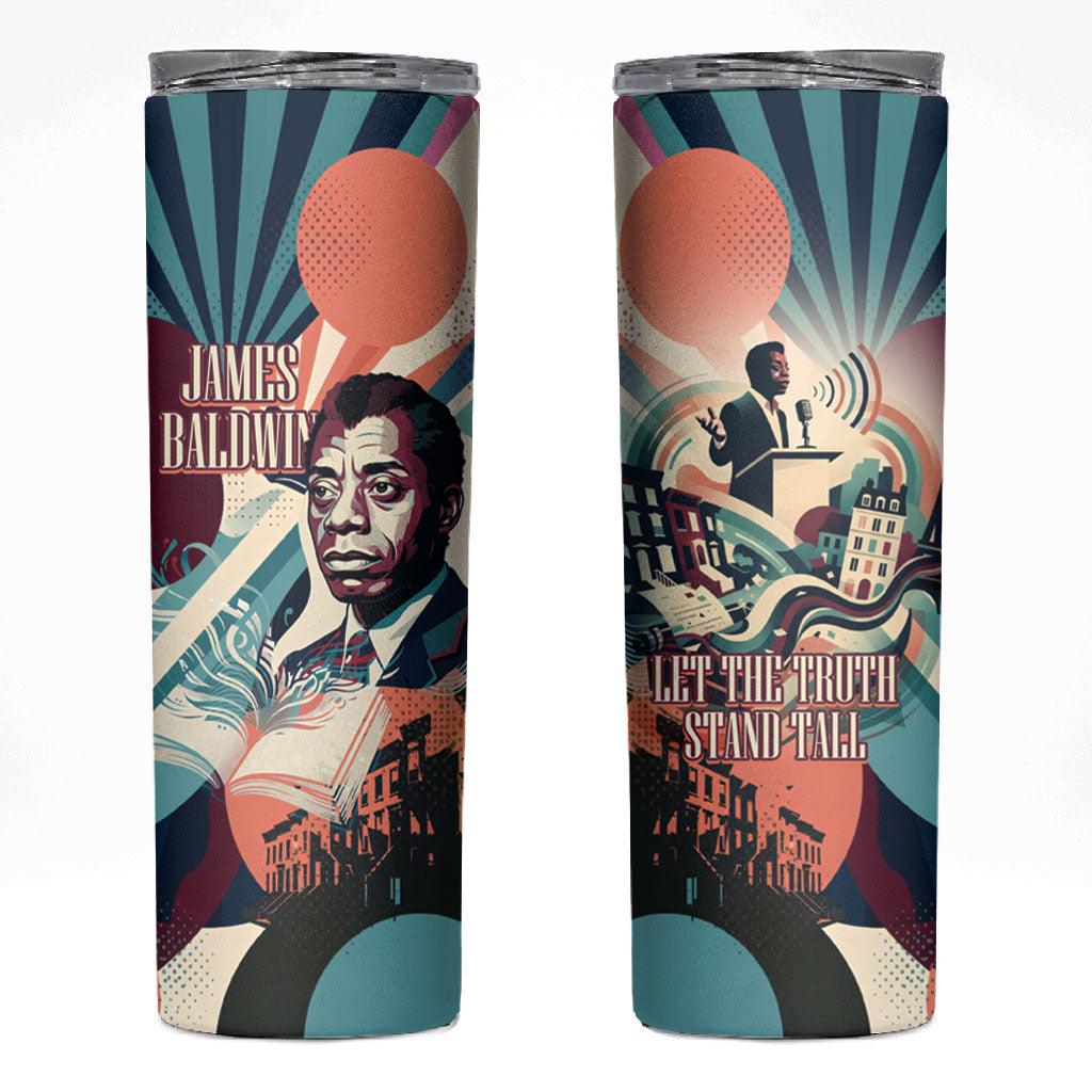 James Baldwin Let The Truth Stand Tall Skinny Tumbler Retro Pop Art Vintage Book Writer Portrait