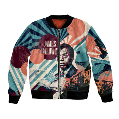 James Baldwin Let The Truth Stand Tall Sleeve Zip Bomber Jacket Retro Pop Art Vintage Book Writer Portrait
