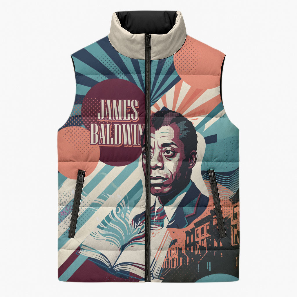 James Baldwin Let The Truth Stand Tall Sleeveless Puffer Jacket Retro Pop Art Vintage Book Writer Portrait