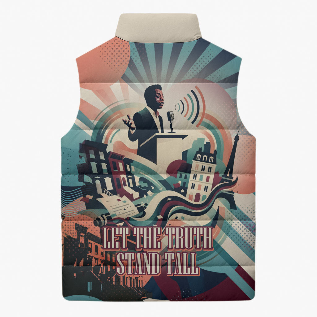 James Baldwin Let The Truth Stand Tall Sleeveless Puffer Jacket Retro Pop Art Vintage Book Writer Portrait