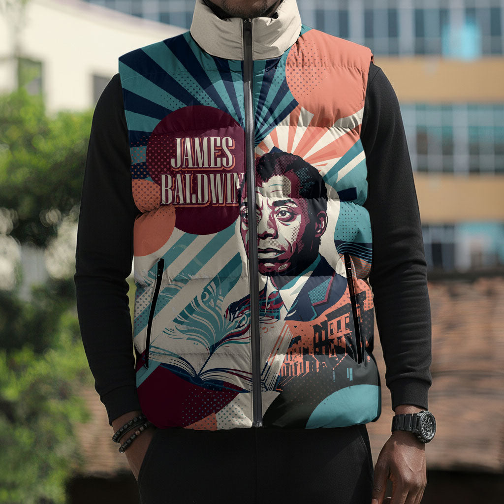 James Baldwin Let The Truth Stand Tall Sleeveless Puffer Jacket Retro Pop Art Vintage Book Writer Portrait