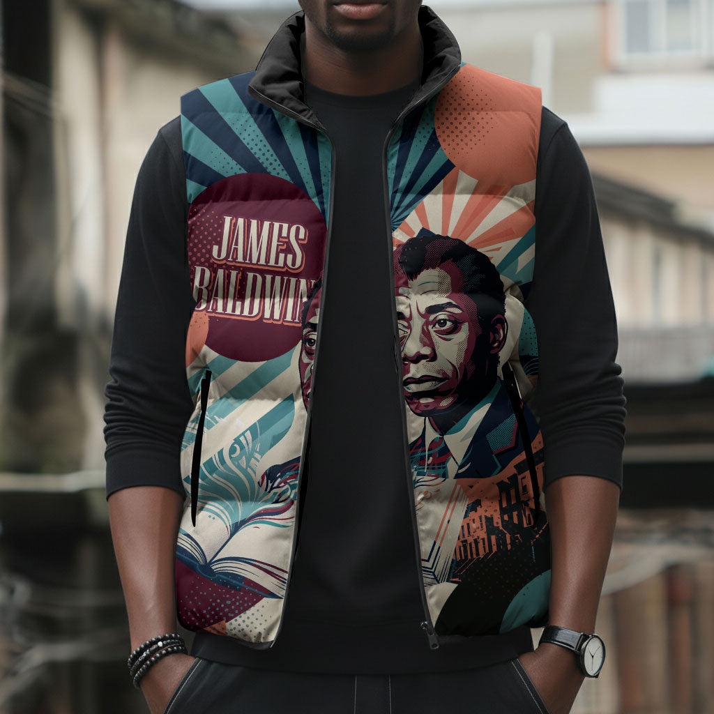 James Baldwin Let The Truth Stand Tall Sleeveless Puffer Jacket Retro Pop Art Vintage Book Writer Portrait