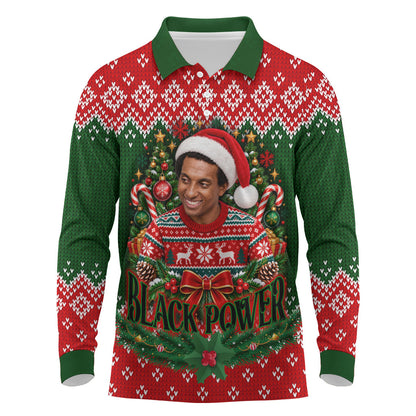 Stokely Carmichael Black Power Christmas Long Sleeve Polo Shirt Retro Knit Pattern Civil Rights Voting Quote Art