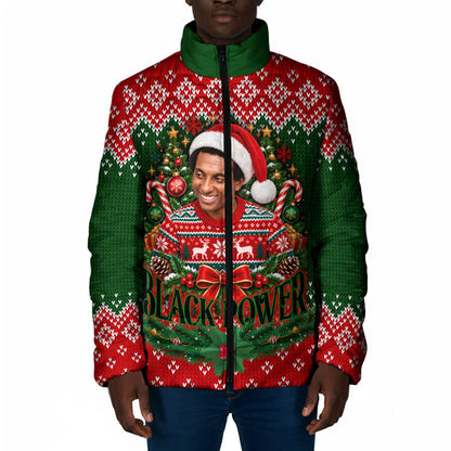 Stokely Carmichael Black Power Christmas Padded Jacket Retro Knit Pattern Civil Rights Voting Quote Art