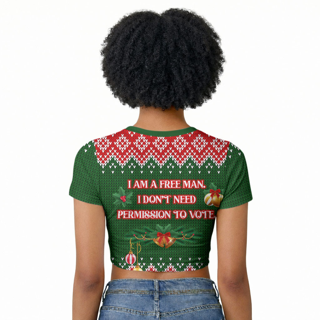 Stokely Carmichael Black Power Christmas Raglan Cropped T shirt Retro Knit Pattern Civil Rights Voting Quote Art