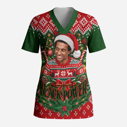 Stokely Carmichael Black Power Christmas Scrub Top Retro Knit Pattern Civil Rights Voting Quote Art
