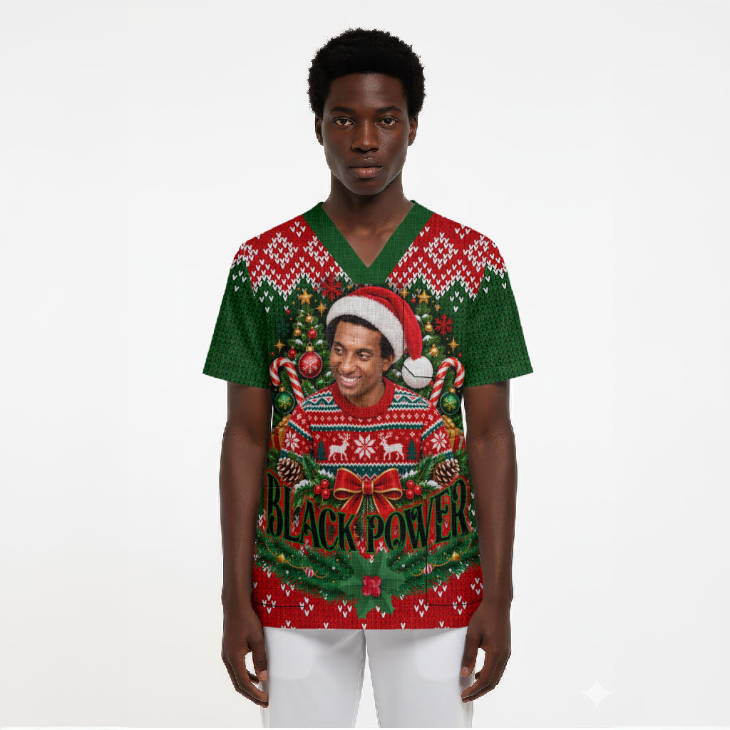 Stokely Carmichael Black Power Christmas Scrub Top Retro Knit Pattern Civil Rights Voting Quote Art