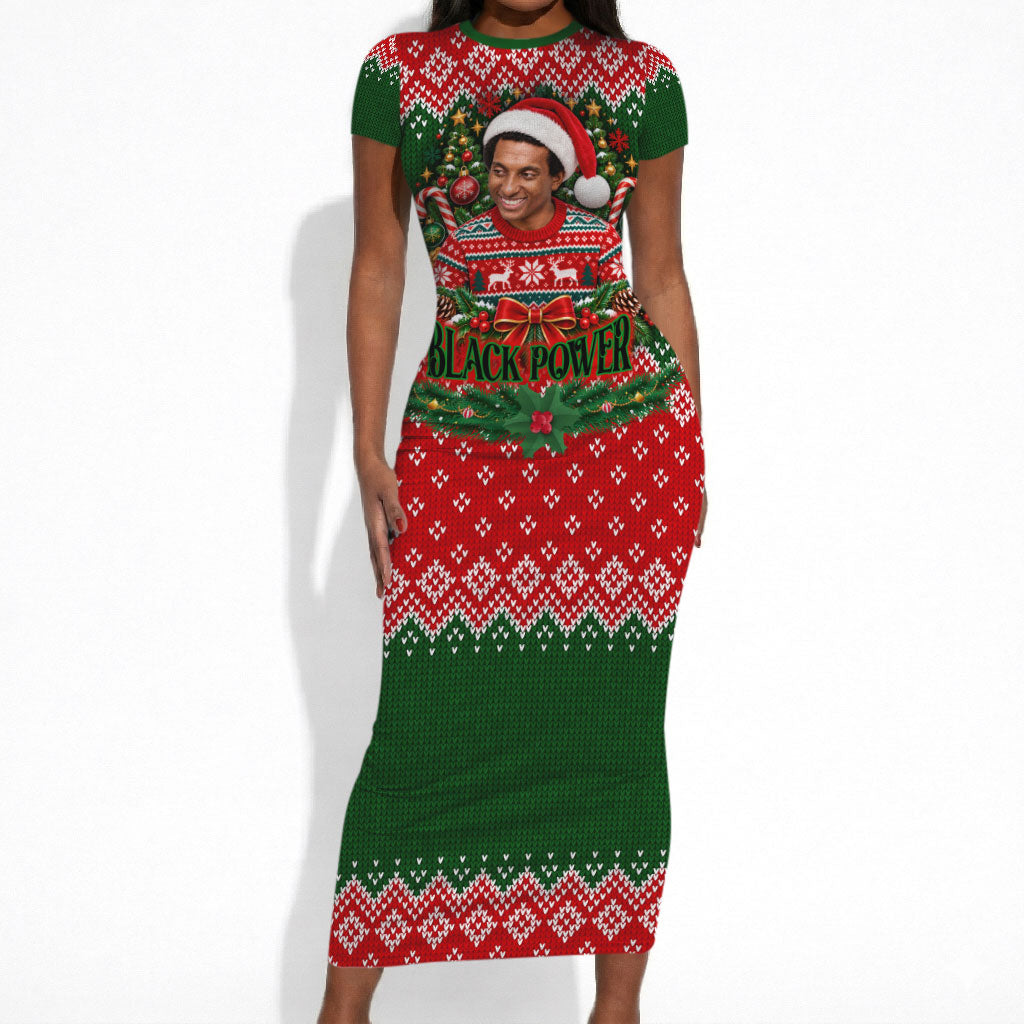 Stokely Carmichael Black Power Christmas Short Sleeve Bodycon Dress Retro Knit Pattern Civil Rights Voting Quote Art