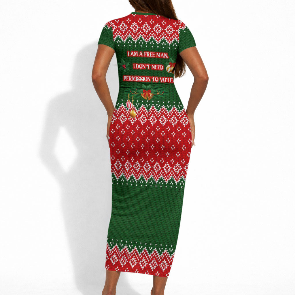 Stokely Carmichael Black Power Christmas Short Sleeve Bodycon Dress Retro Knit Pattern Civil Rights Voting Quote Art