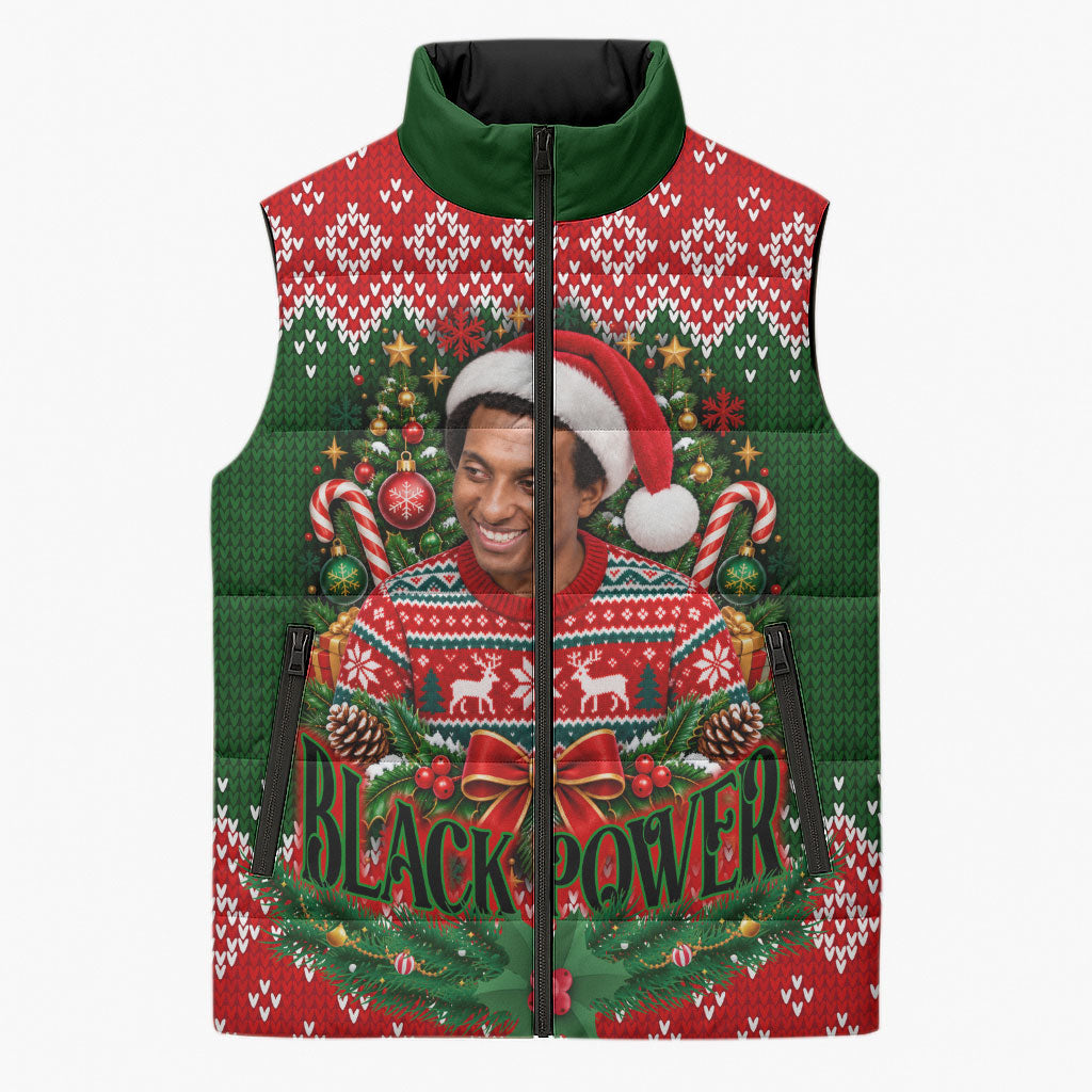 Stokely Carmichael Black Power Christmas Sleeveless Puffer Jacket Retro Knit Pattern Civil Rights Voting Quote Art