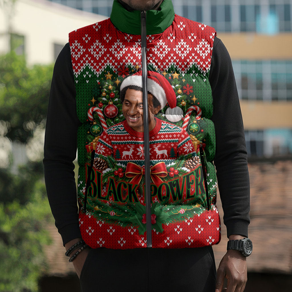 Stokely Carmichael Black Power Christmas Sleeveless Puffer Jacket Retro Knit Pattern Civil Rights Voting Quote Art
