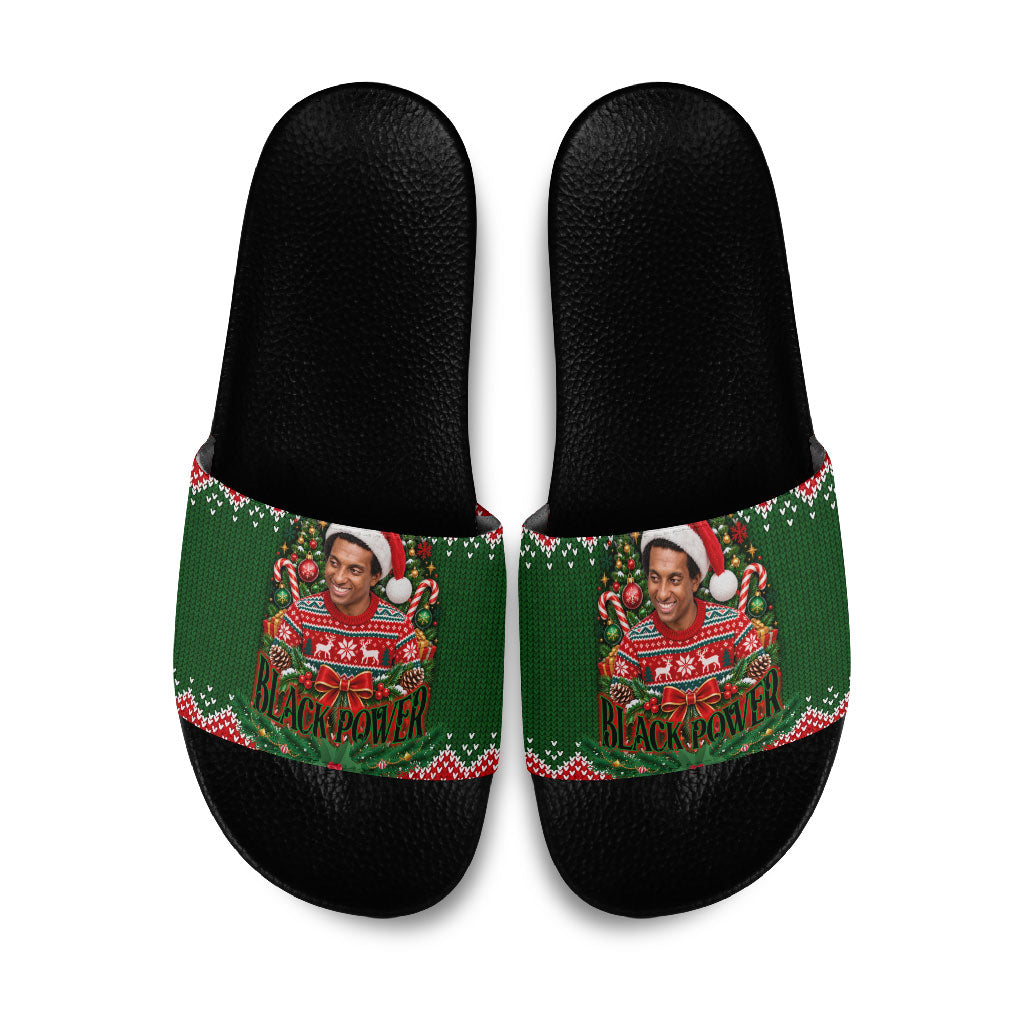 Stokely Carmichael Black Power Christmas Slide Sandals Retro Knit Pattern Civil Rights Voting Quote Art