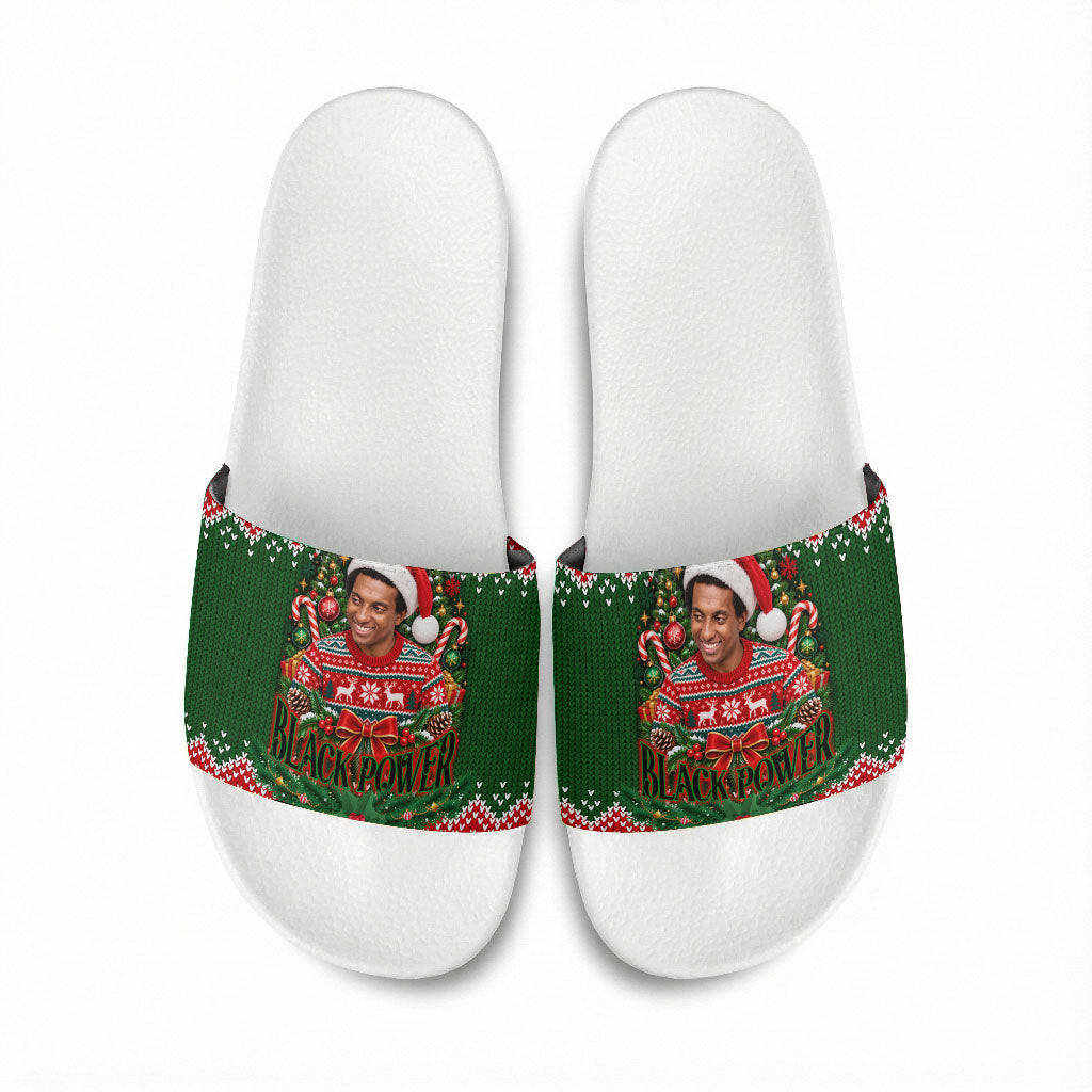 Stokely Carmichael Black Power Christmas Slide Sandals Retro Knit Pattern Civil Rights Voting Quote Art