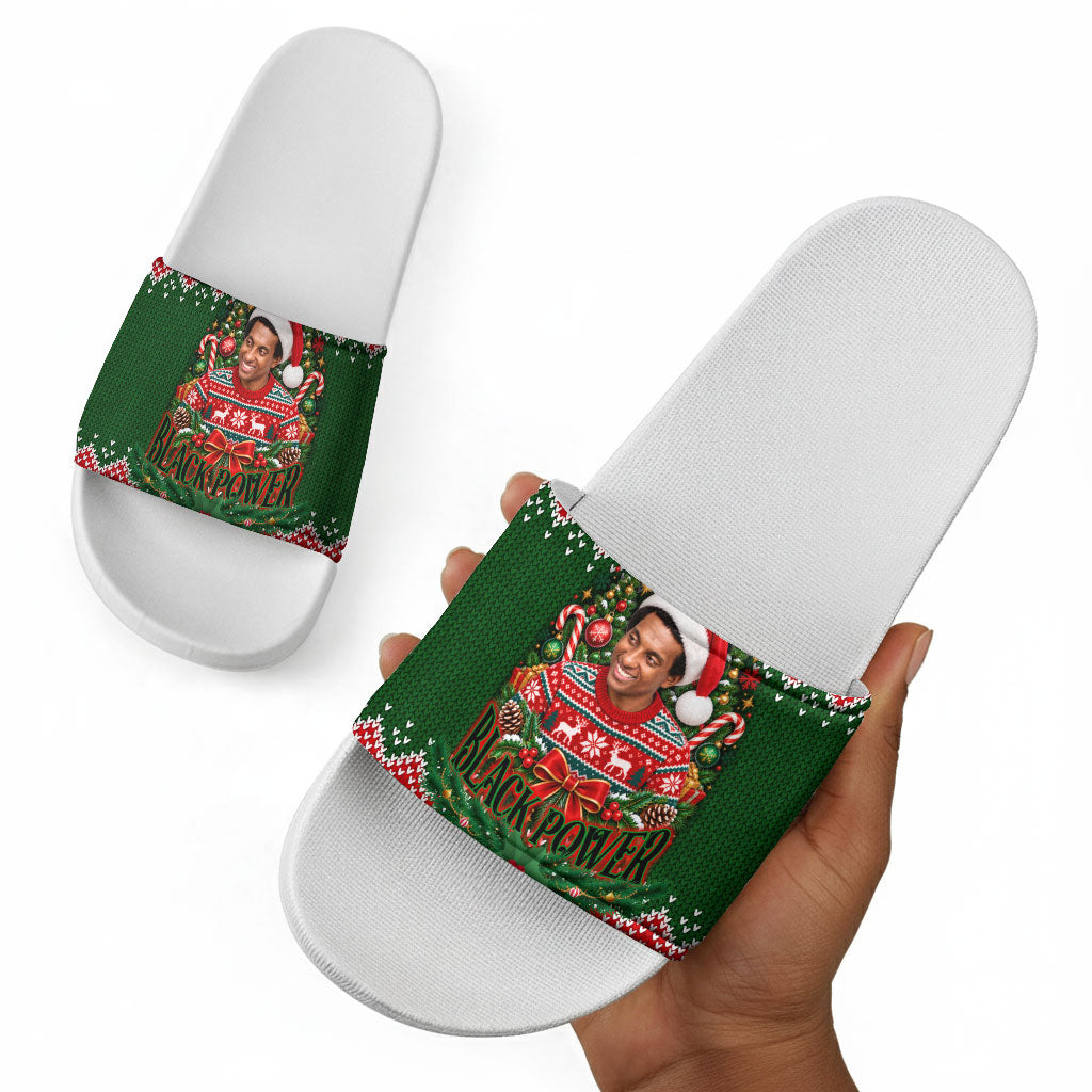 Stokely Carmichael Black Power Christmas Slide Sandals Retro Knit Pattern Civil Rights Voting Quote Art