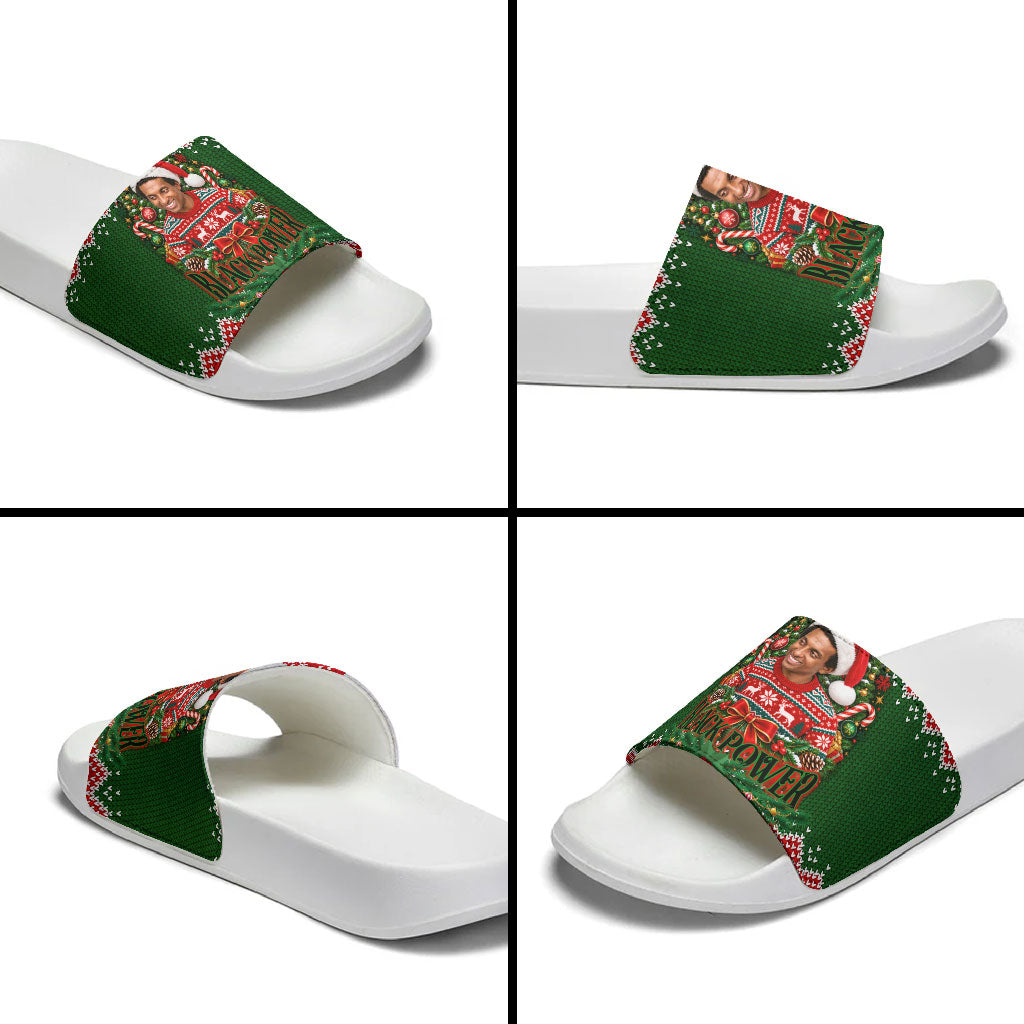 Stokely Carmichael Black Power Christmas Slide Sandals Retro Knit Pattern Civil Rights Voting Quote Art