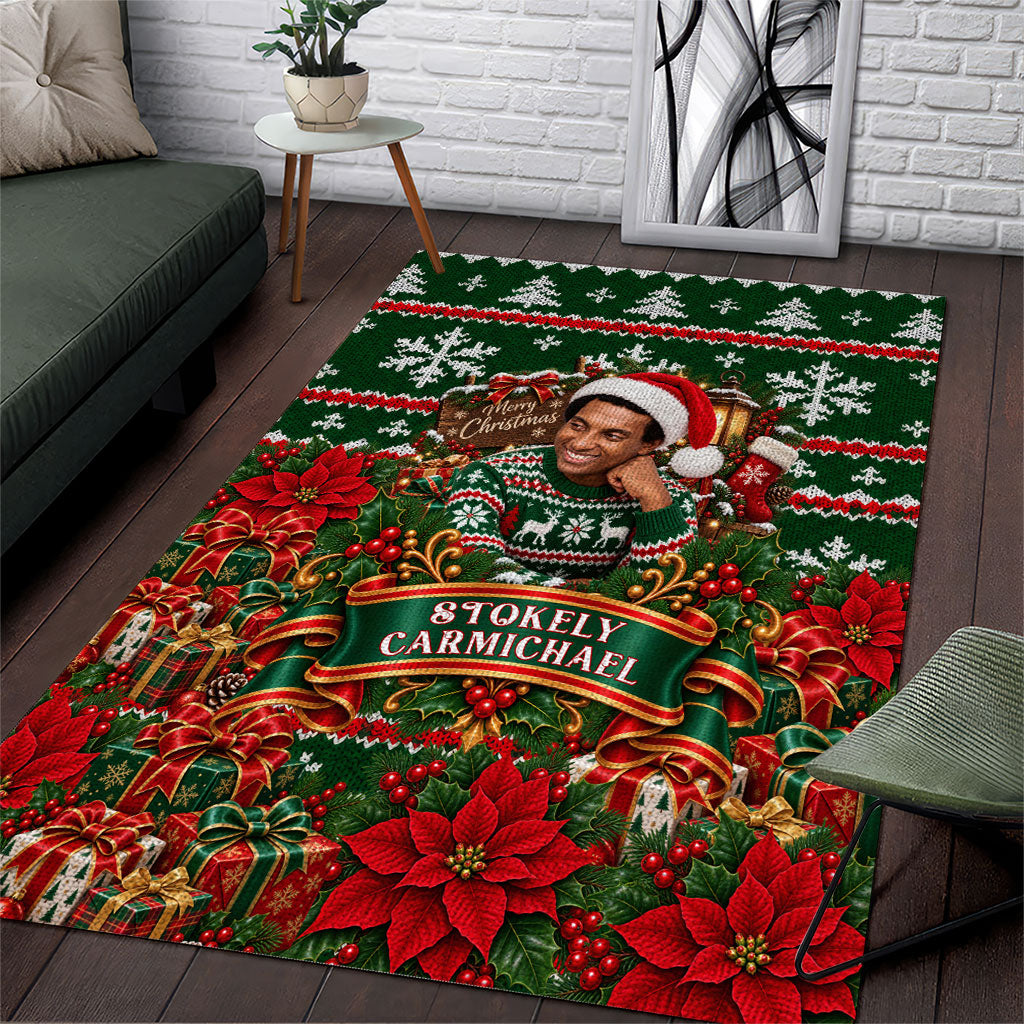 Stokely Carmichael Black Power Christmas Area Rug Retro Ugly Christmas Pattern Civil Rights Leader Pan African
