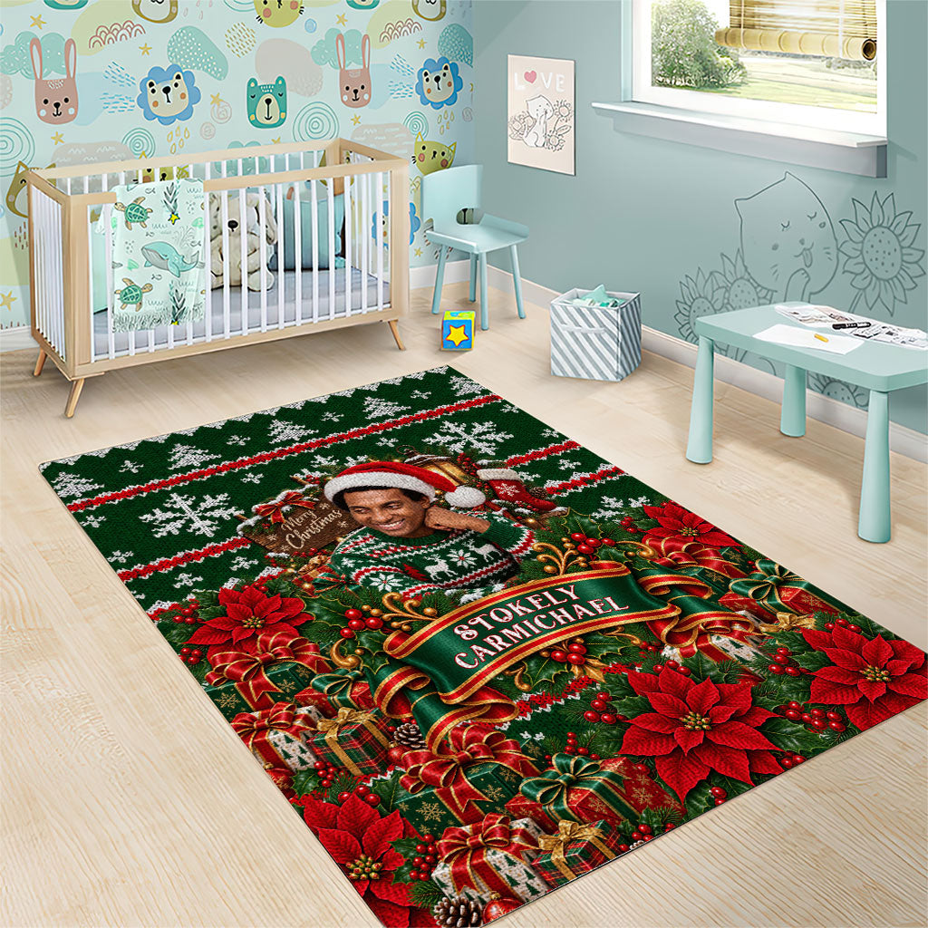 Stokely Carmichael Black Power Christmas Area Rug Retro Ugly Christmas Pattern Civil Rights Leader Pan African