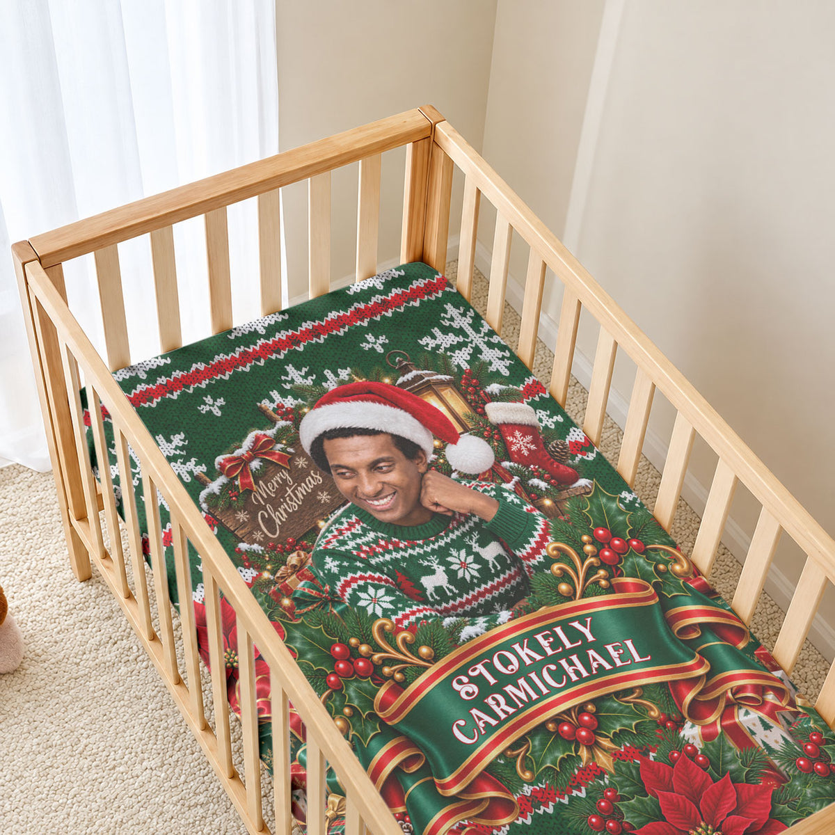 Stokely Carmichael Black Power Christmas Baby Bed Cover Retro Ugly Christmas Pattern Civil Rights Leader Pan African