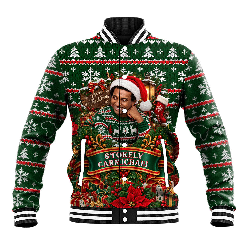 Stokely Carmichael Black Power Christmas Baseball Jacket Retro Ugly Christmas Pattern Civil Rights Leader Pan African