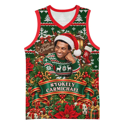 Stokely Carmichael Black Power Christmas Basketball Jersey Retro Ugly Christmas Pattern Civil Rights Leader Pan African