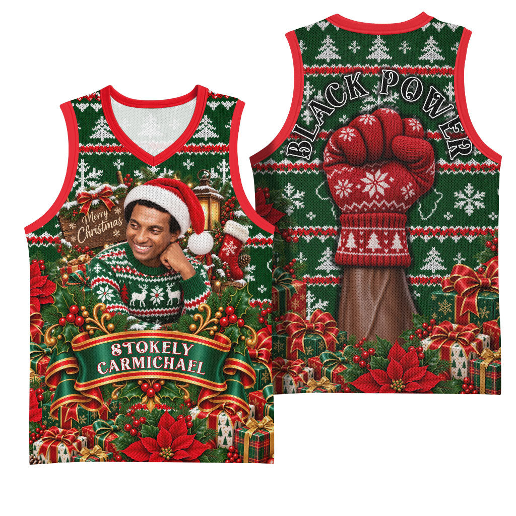 Stokely Carmichael Black Power Christmas Basketball Jersey Retro Ugly Christmas Pattern Civil Rights Leader Pan African